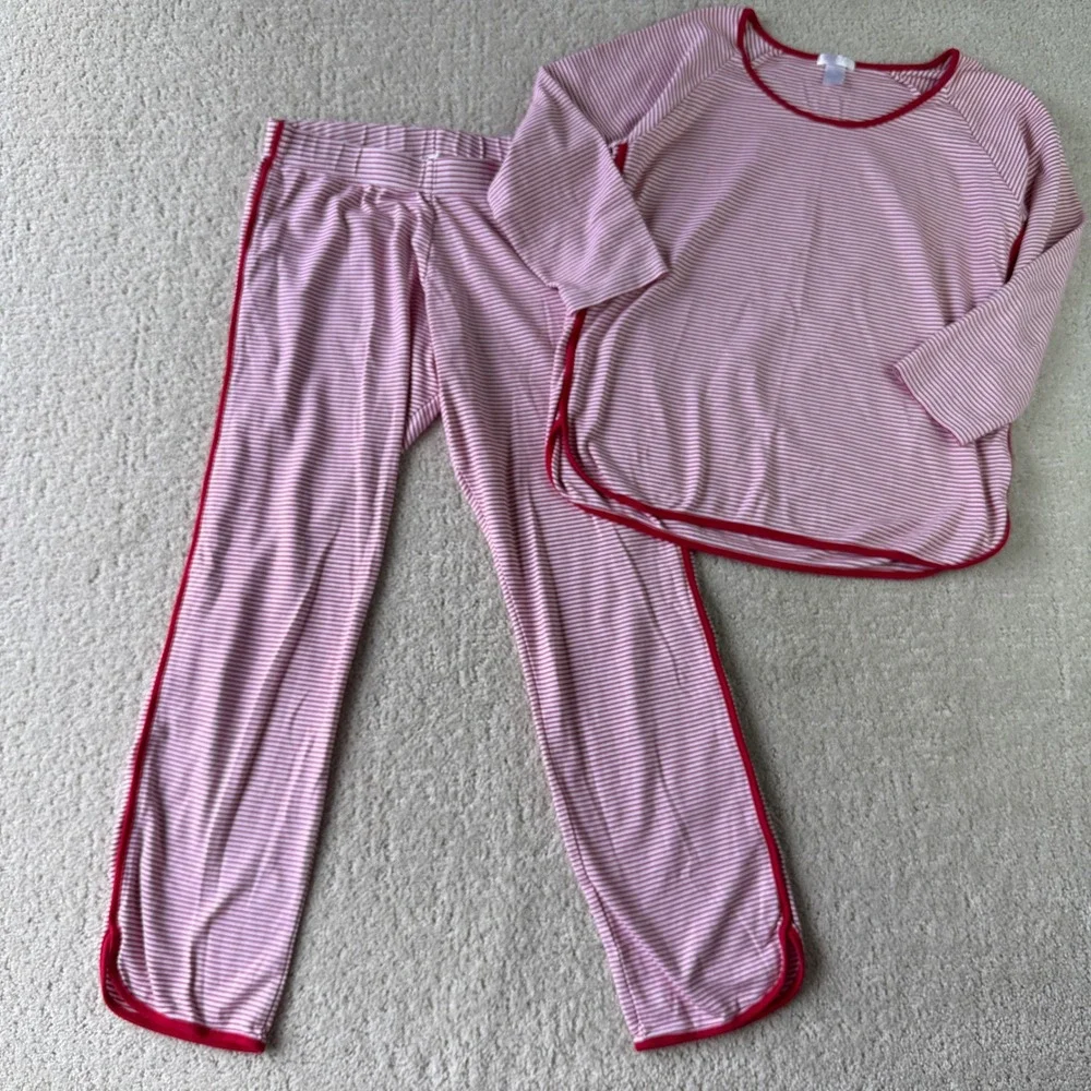 Lake Pajama Set Women XXS Red White Striped Pima Cotton Long Sleeve Loungewear